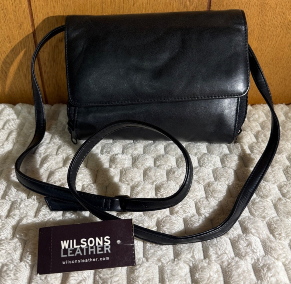Wilson's Leather Amity Classics Black Organizer Crossbody Shoulder Bag Purse